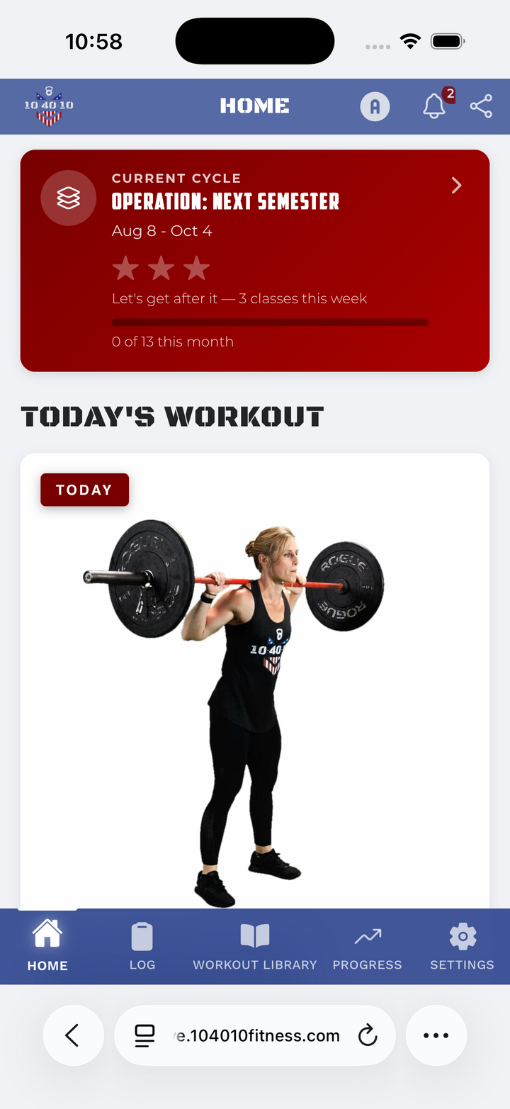 Today's Workout card on the home screen